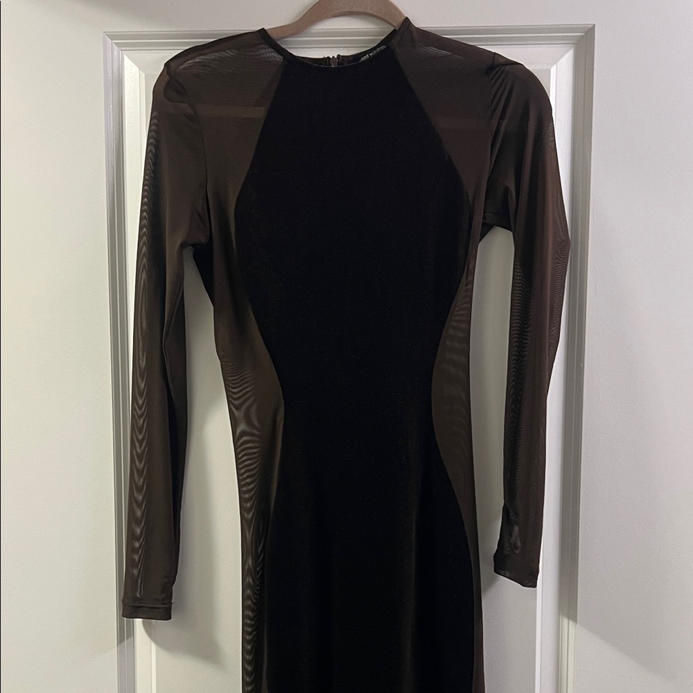 Naked Wardrobe Black and Brown Long Sleeve Dress